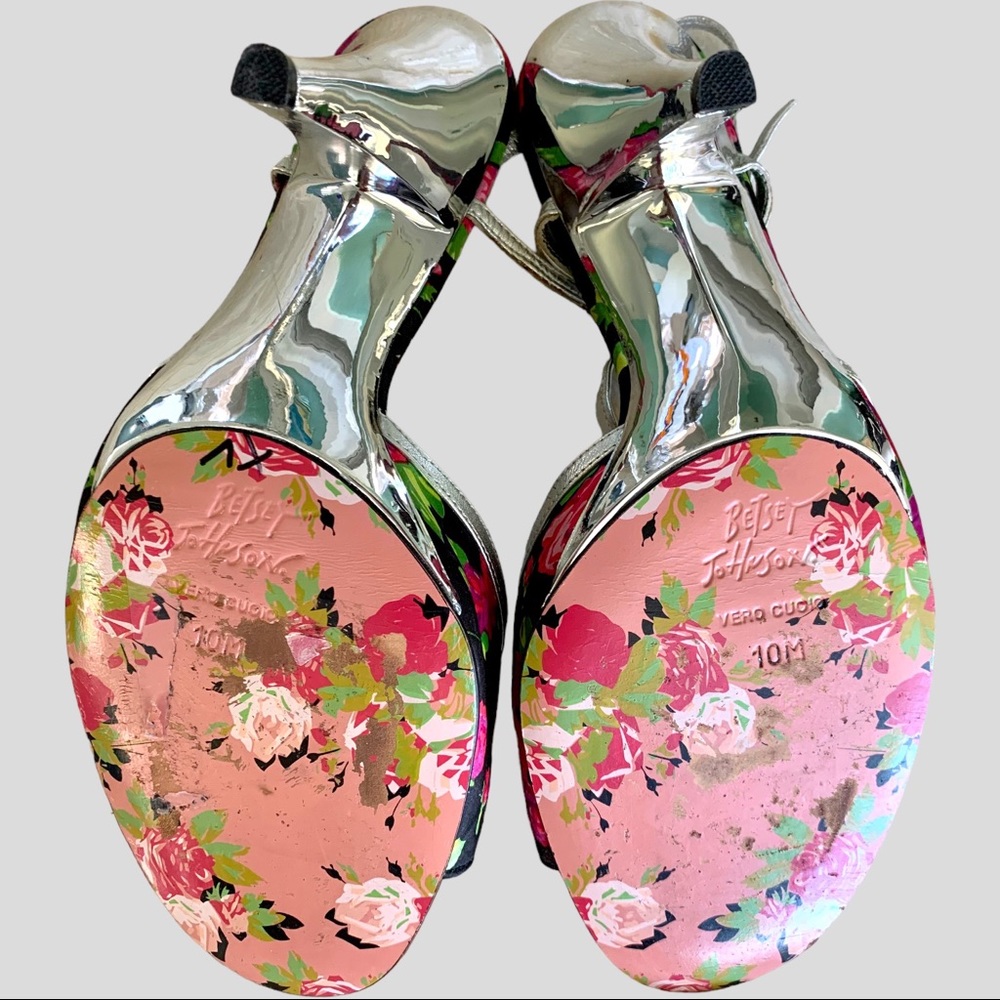 BETSY JOHNSON FIESTA STRAP HEELS BLACK WITH PINK FLORAL. SIZE 10 - Picture 5 of 5